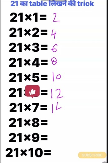 Table of 21 | 21 Table Trick | 21 ka table with easy tricks | table of 21 #shorts #education #viral