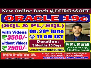 ORACLE 19c Online Training @ DURGASOFT