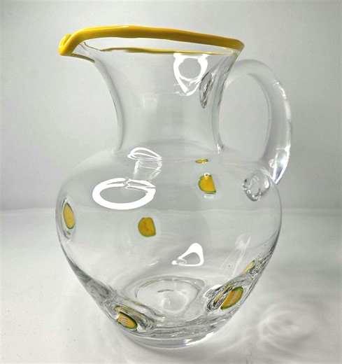 Vintage Artland Lemon Glass Pitcher • Lemon Blown Glass Pitcher • Yellow Citrus Applied Dots • Handblown Art Glass • Pontil Poli - Etsy