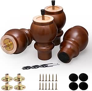 Couch Legs 5 Inch Sofa Legs, Wood Legs for Furniture Set of 4,Walnut Wooden Furniture Feet Cabinet Legs Dresser Legs Replacement Bed Support Frame Legs