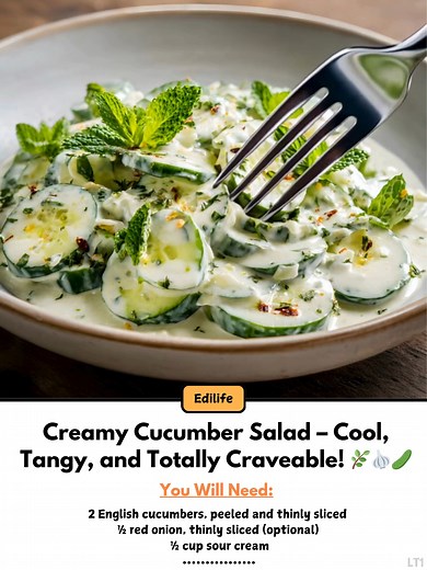 Creamy ✨ Cucumber Salad – Cool, Tangy, and Totally Craveable! 龍勒 Fresh cucumbers tossed in a dill-garlic sour cream dressing—an easy, refreshing classic that steals the show! Ingredients (with measurements): 綾 Salad Base: • 2 English cucumbers (peeled & thinly sliced) • ½ red onion (thinly sliced, optional)  | Mama's Old Recipes | Facebook