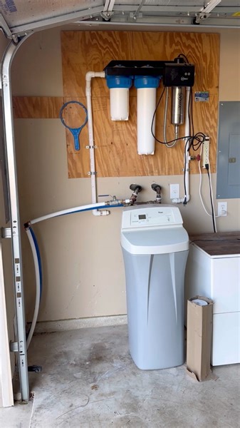 Installing a new water softener and reconnecting an existing uv filtration system. #plumbing #plumber #repair #trades #water #well #fyp | The Plumbers Plunger