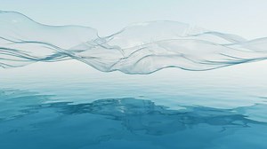 Flowing transparent cloth with water surface, 3d rendering.