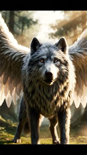 A wolf with angelic wings and silver fur #wolf #animals