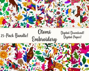 Otomi Embroidery Digital Paper: Colorful Mexican Folk Art Patterns (digital Download) - Etsy