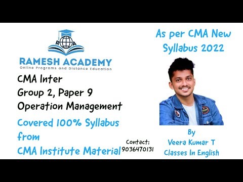 CMA Inter Group 2 | Paper 9| Operation Management classes in English By Veera Kumar T