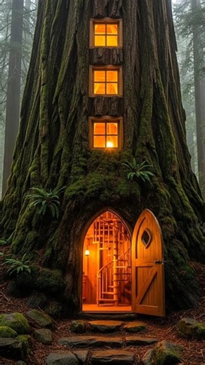 Secret Tree House Hidden Inside a Giant Tree 🌲🏡