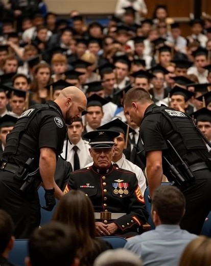 Two guards confronted a Black Marine at his son’s graduation — what happened next with six Navy SEALs left the entire gym in shock… Solomon Dryden hadn’t come to be noticed. He came to watch. He parked his late wife’s old Dodge Charger under the Texas sun and stepped out, the dark blue of his Marine uniform standing out against the crowd of families dressed in summer clothes. His boots were so clean they could’ve reflected the sky — not to impress anyone, but because that’s just who he was. Insi