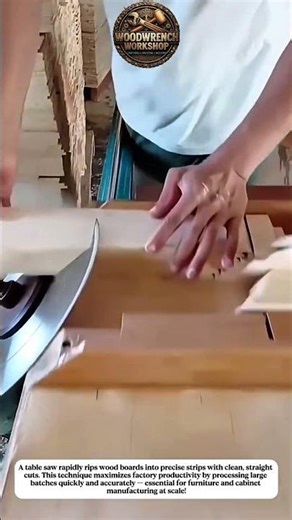 Table Saw Ripping Wood Boards at High Speed – Efficient Factory Woodworking