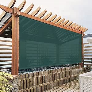 Exterior Roller Shades Cordless Blinds, Dark Green Custom Outdoor Waterproof Solar Shades Light Filtering Windproof Window Shades for Porch, Gazebo, Patio, Back Yard, Deck, Balcony, Pergolas