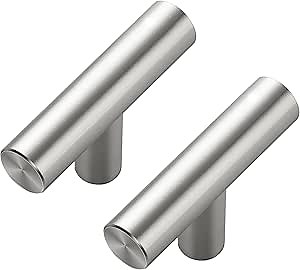 30 Pack Brushed Nickel Cabinet Knobs - Kitchen Silver Pulls for Drawer Stainless Steel Dresser Hardware 2in Length Single Hole T Bar, RDT50LS30