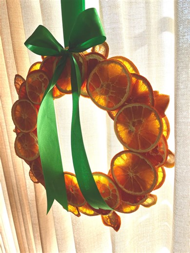 FREE US SHIPPING- Handmade Citrus Wreath - Dried Oranges & Green Ribbon (slight Imperfections) - Etsy