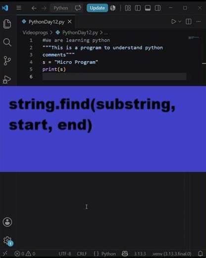 Python in 60 Seconds: Comments & find() Explained 🚀 #coding #programming #tech #learnpython
