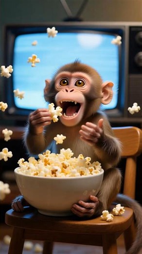 Monkey Eating Popcorn and watching tv! 📺🍿🤣🙈