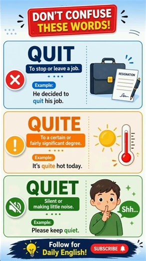 Quit vs Quite vs Quiet Difference in 10 Seconds #shortsfeed #spokenenglish #english #everydayenglish