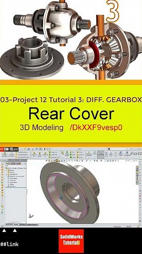 3- 3D Draft | Differential Gearbox |: Rear Cover #3d #solidworks#tutorial #cad #drawing #automobile