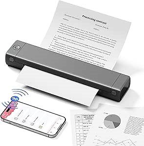 M08F A4 Portable Printer Wireless for Travel, Bluetooth Thermal Printer Support A4 Thermal Paper, Compatible with Android iOS Phone & Laptop, Inkless Compact for Home Office Vehicles