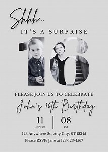 Surprise 16th Birthday Invitation Template With Photo (digital Download) - Etsy UK