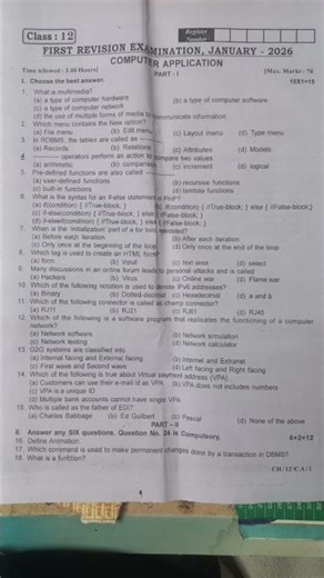##12th computer application first revision exam question paper 2026 #12thcomputerapplication #first