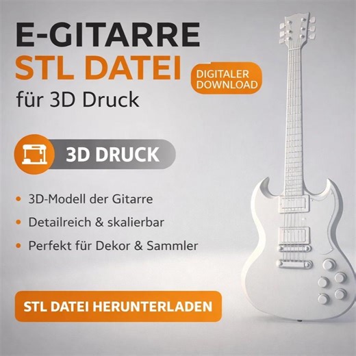 Electric Guitar STL File | 3D Print Guitar Model | Decor & Collectible | Digital Download - Etsy