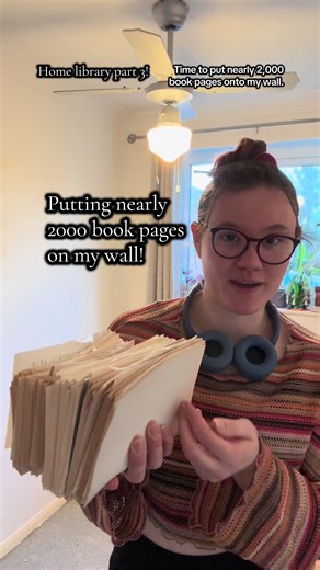 Part 3! Finally adding some pages to the wall! I ran out of glue so gotta get some more and then I can add the rest of the pages #library #books #craft #diy #booktoker