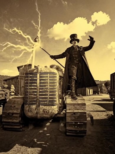 DR. ARTEMUS PEEPERS: STEAMPUNK HERO! My Steampunk alter ego Dr.Peepers, unleashing lightning shockwaves, and then surfing on a bulldozer track! 🤪😂 (video clip I made from a photo by Allen Freeman ) | Dean LeCrone