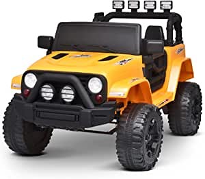 Blitzshark 12V Kids Ride on Truck Car Battery Powered Motorized Electric Vehicle for Kids, with 2.4G Remote Control, Metal Suspension, Safety Belt, Music & Bright Headlights, Yellow