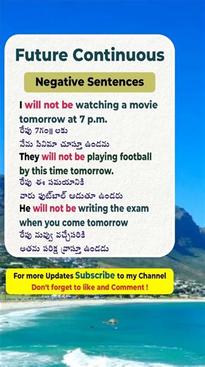 Future Continuous Negative Sentences | Future Continuous | Future Tense in Telugu | English | tutor