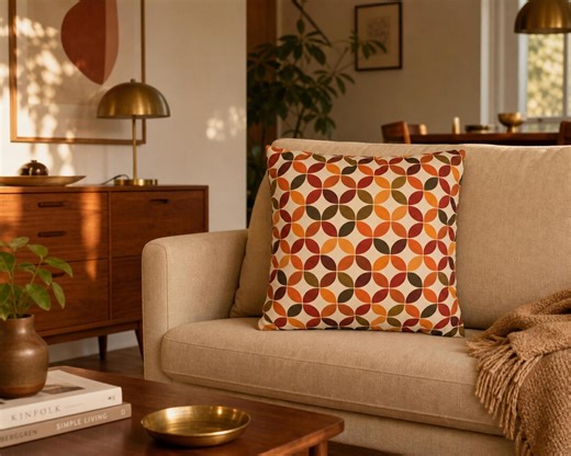 Retro Geometric Circle Pattern Pillowcase | Mid Century Throw Pillow Cover - Etsy