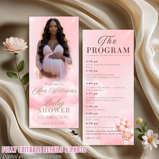 Editable Baby Shower Program Template With Photo Pink Baby Shower Itinerary, It's a Girl Baby Announcement Order of Events Printable Program - Etsy