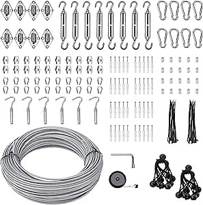 Shade Sail Hardware Kit 6 inch with 131FT 1/8" Wire Rope Kit for Triangle Rectangle Sun Shade Sail Outdoor Installation turnbuckles for Cables Wire for Outdoor,Garden,Kitchen,Craft,243PCS