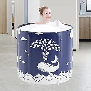 ptlsy Portable Bathtub for Adult, Ice Bath Tub for Adults, Folding Japanese Soaking Bath Tub Fit for Cold Warm Spa Indoor & Outdoor (Whale)