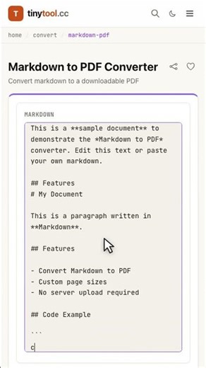 Markdown to PDF — Free Online Tool | TinyTool.cc