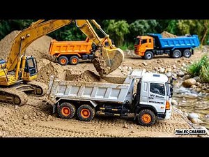 RC Construction Trucks Take on a River Challenge!
