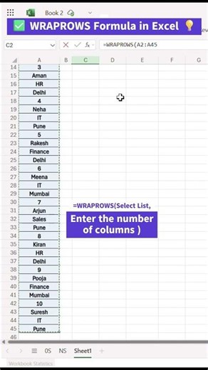 ✅ WRAPROWS Formula in Excel #excel#exceltutorial#exceltips #exceltricks#excelformula