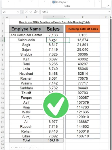 Calculating Running Total in Excel Using Scan Function