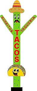 20ft Tacos Air Inflatable Dancer Puppet with Sombrero Hat - Eye-Catching Taco Burritos & Taqueria Advertising for Mexican Restaurants Events Promotions – Durable Colorful Sky Tubeman (Without Blower)