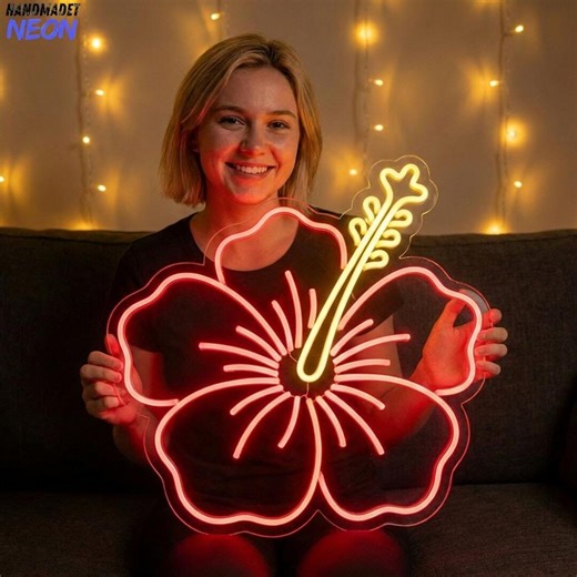 Hibiscus Floral Neon Sign, Custom Tropical Flower LED Light, Aesthetic Botanical Wall Decor, Personalized Gift for Her - Etsy