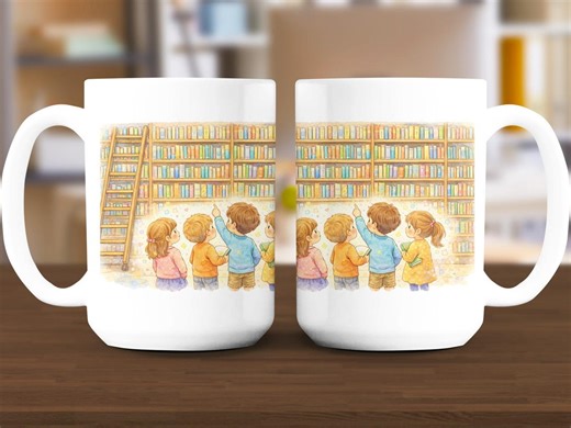 Reading Mugs, Library Glassware, Children Bookshelf Decor, Kids Reading Gift, Colorful Books, Educational Mugs, Literacy Gift, Reader - Etsy