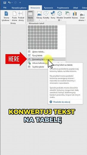 Jak przekonwertować tekst na tabelę w WORDZIE