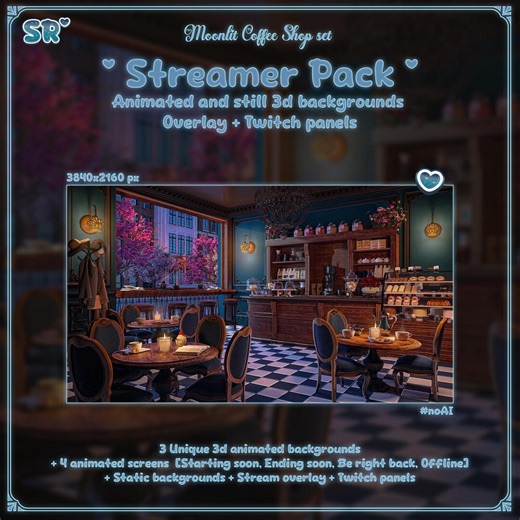 Moonlit Coffee Shop Animated Background Set | Cozy Cafe | Youtube Vtuber Twitch Overlay With 28 Panels Set - Etsy