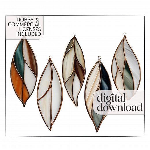 Stained Glass Feather Ornament Patterns: Boho Leaf Designs PDF & PNG - Etsy