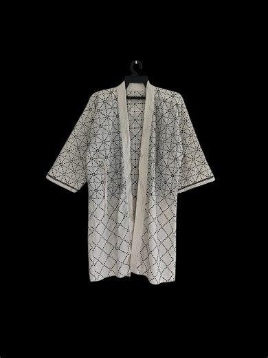 Vintage Japanische Noragi Jacke - Weiß mit Schwarzem Geometrischem Punktmuster, Traditioneller Kimono-Mantel aus Baumwolle - Etsy.de