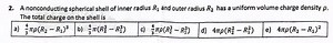A nonconducting spherical shell of inner radius R _ { 1 } and o... | Filo