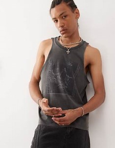 COLLUSION printed cut off tank top in washed grey | ASOS