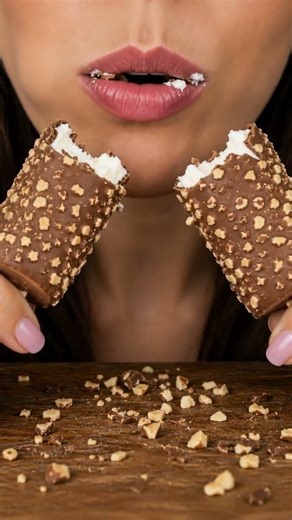Two Ice Cream Bars Crunch ASMR 🥜 Double Bite #Shorts