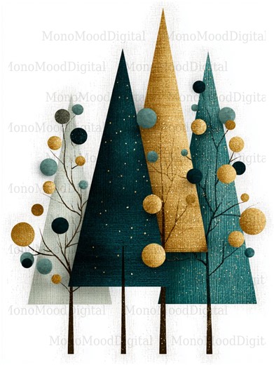 Whimsical Christmas Trees Clipart | Quirky Pine Tree Illustrations | 15 JPEG Printable Winter Art - Etsy