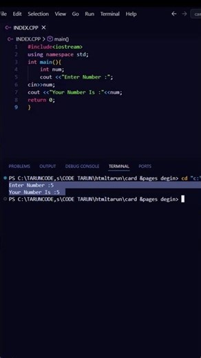 Run C++ Program in Vs Code WAP to Enter Number print #tarunhubcode #taruncodehub #coding #CbyTarun