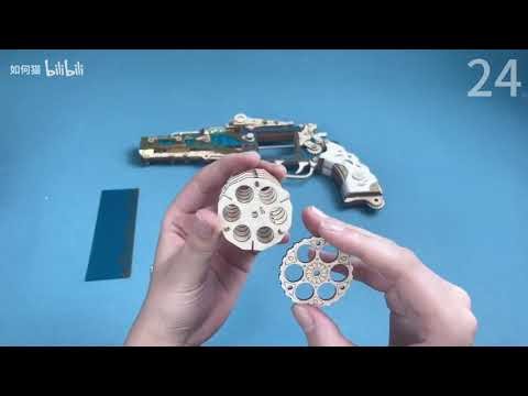 1-6 3D Wooden Revolver Puzzle, detailed assembly tutorial!