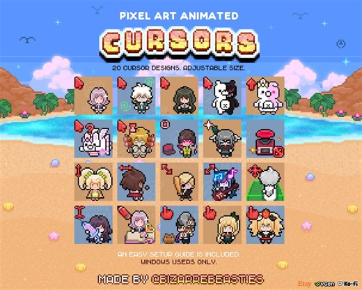 Kawaii Pixel Art Animated Mouse Cursors Pack | 20 Pointer Designs | Cozy School Game - Beach Episode Theme - Etsy Australia